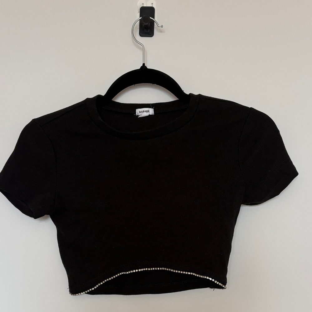 Garage Black Crop Top with diamond Accents
